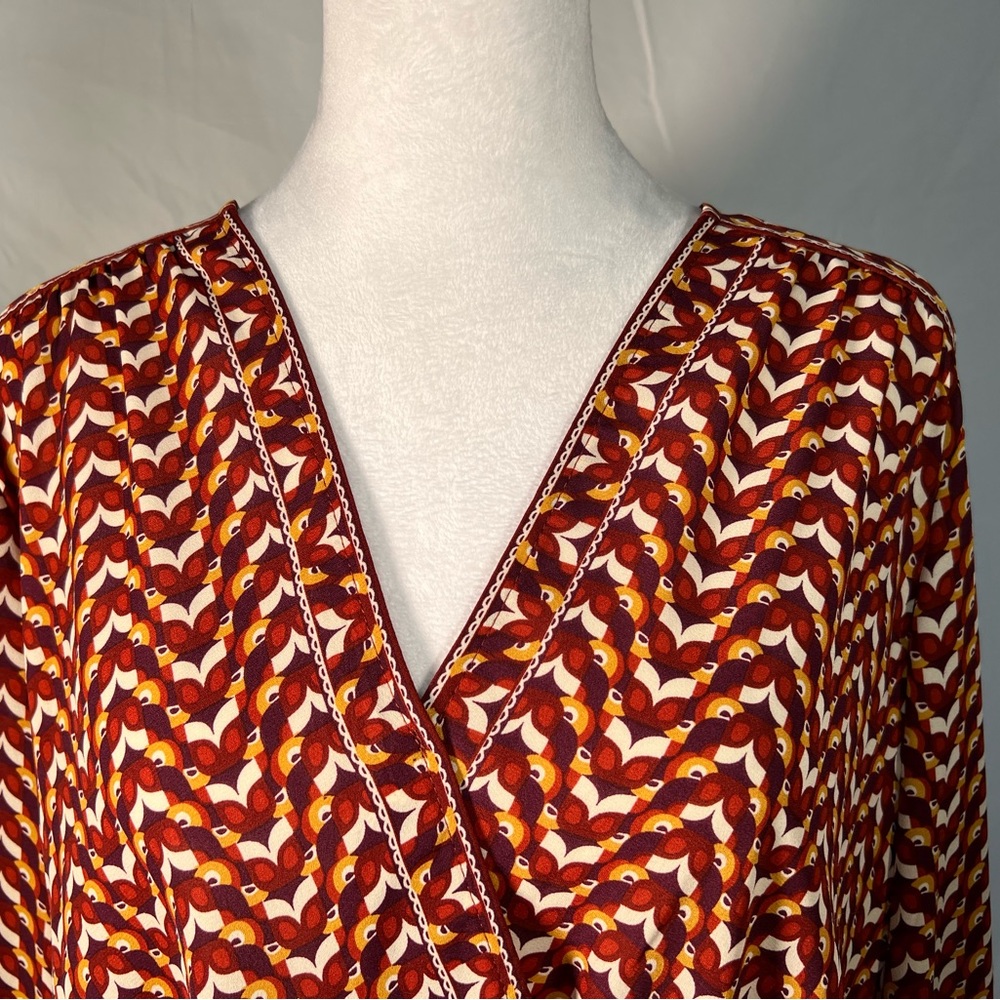 Max Studio rust multi color Fall top blouse - Picture 2 of 8